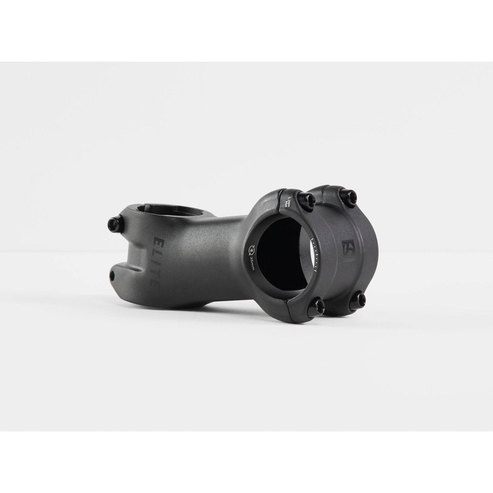 Bontrager Elite 35mm bike stem made of lightweight durable 6061-T6 aluminum, shown installed on a bike handlebars.