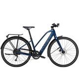 Trek FX+ 2 Stagger Women’s e-hybrid bike with Shimano Altus M2000 gears and optional range extender battery, side view