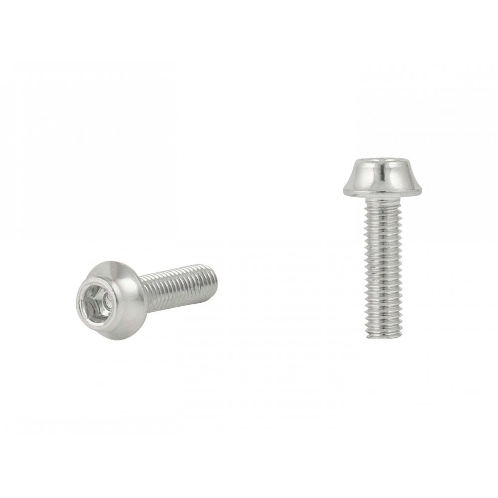 Trek black anodized water bottle bolt fasteners, M5x16mm, two-pack, used as frame components for bicycle water bottle cages.