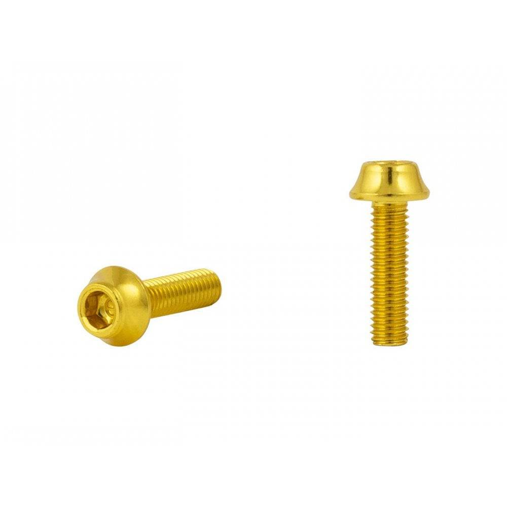 Trek black anodized M5x16mm water bottle bolt fasteners, pair of components for bike frame water bottle mounts.