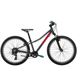 Trek Precaliber 24 kids' bike with 8-speed twist shift and suspension, featuring a sturdy frame and colorful design for young riders.