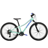 Trek Precaliber 24 kids bike with 8-speed twist shift and suspension, featuring a sturdy frame and colorful design.