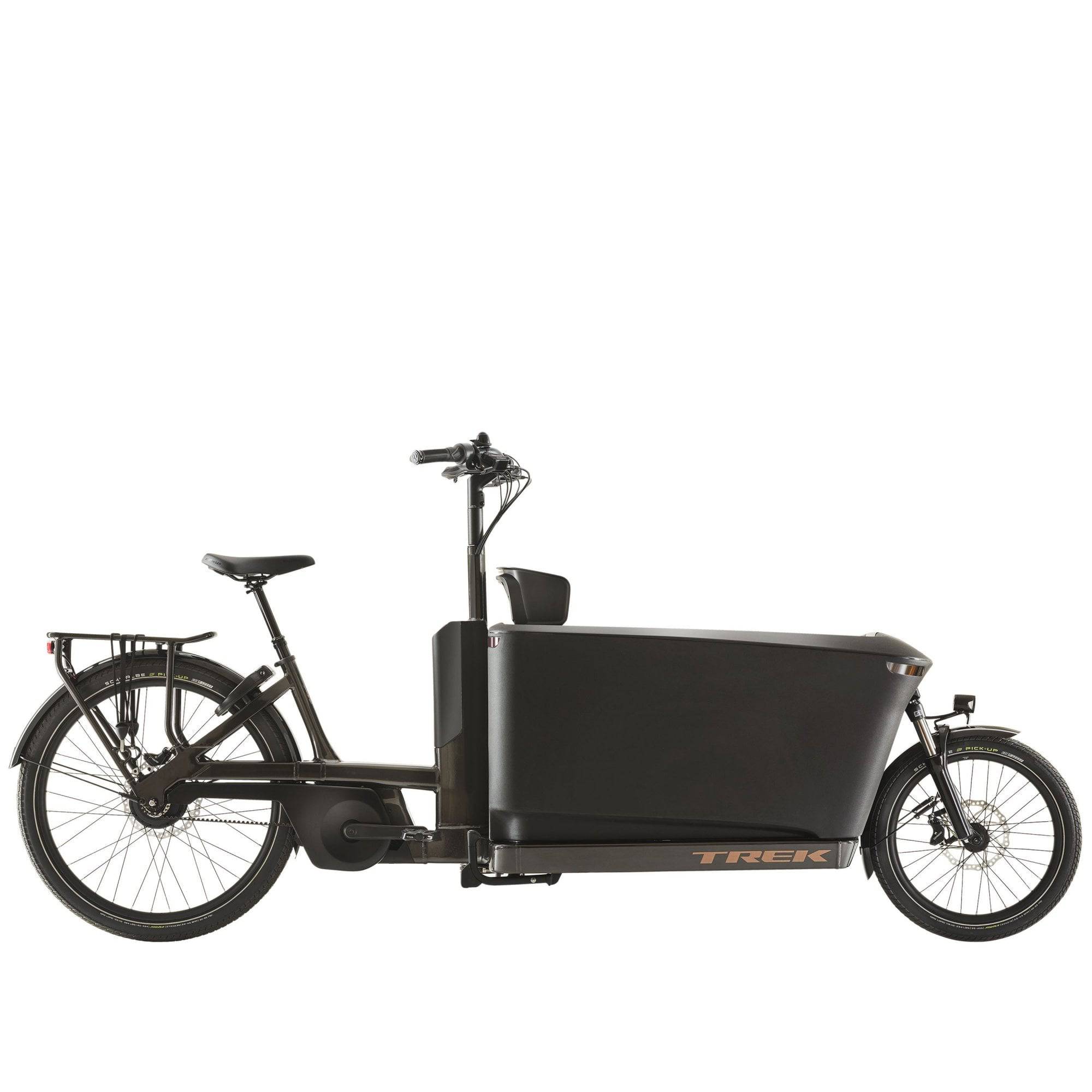 Trek Fetch+ 4 electric cargo bike with Bosch Performance Line CX motor, featuring customizable child seating and sturdy frame.