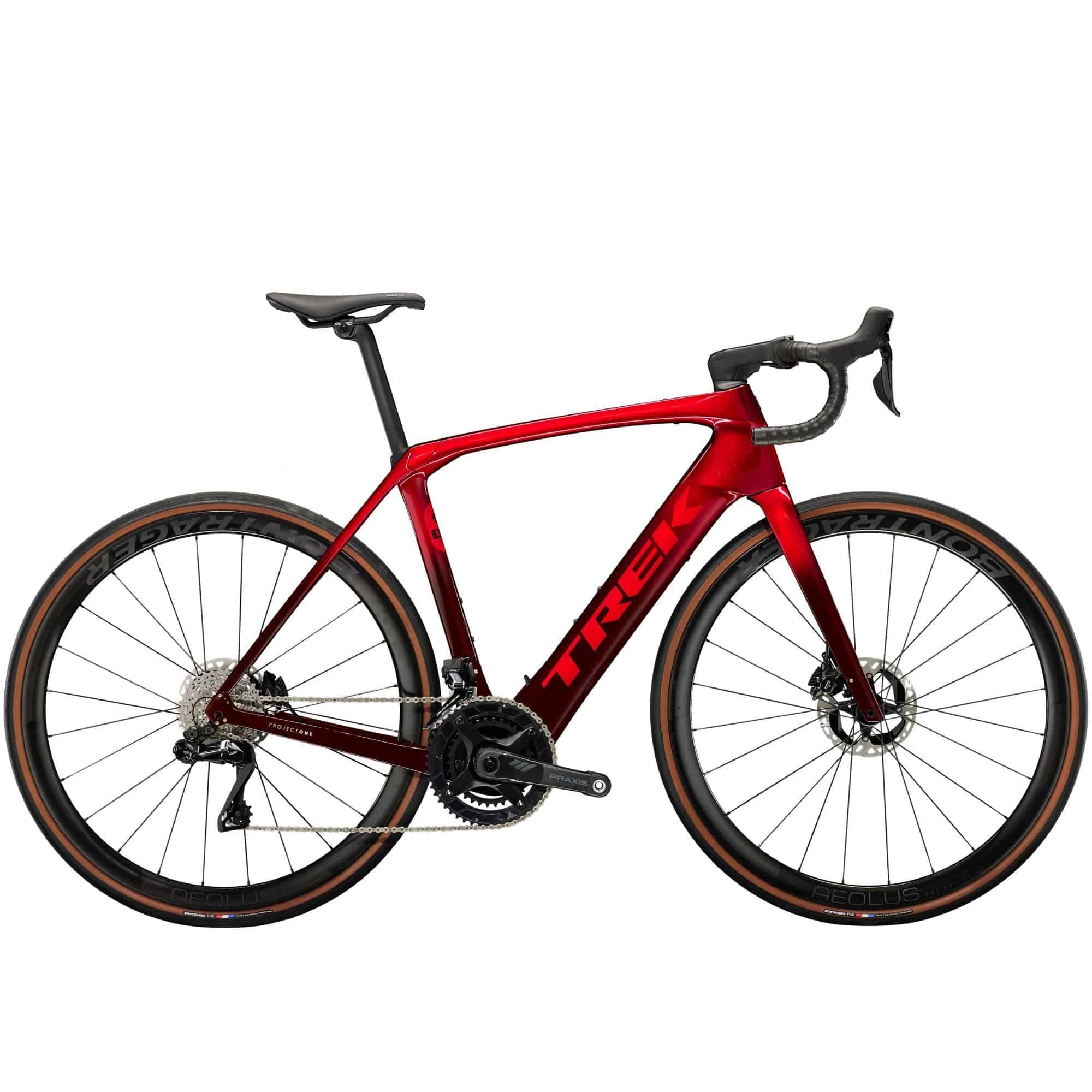 Trek Domane+ SLR 9 carbon e-road bike with Shimano Dura-Ace Di2 R9200 electric drive, featuring lightweight frame and aerodynamic design.