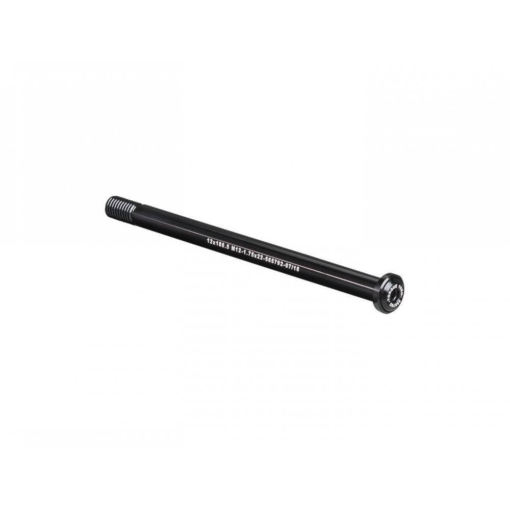 Bontrager Switch Lever rear thru-axle in black with hex key operation, 174mm, showcasing the lever and axle details.