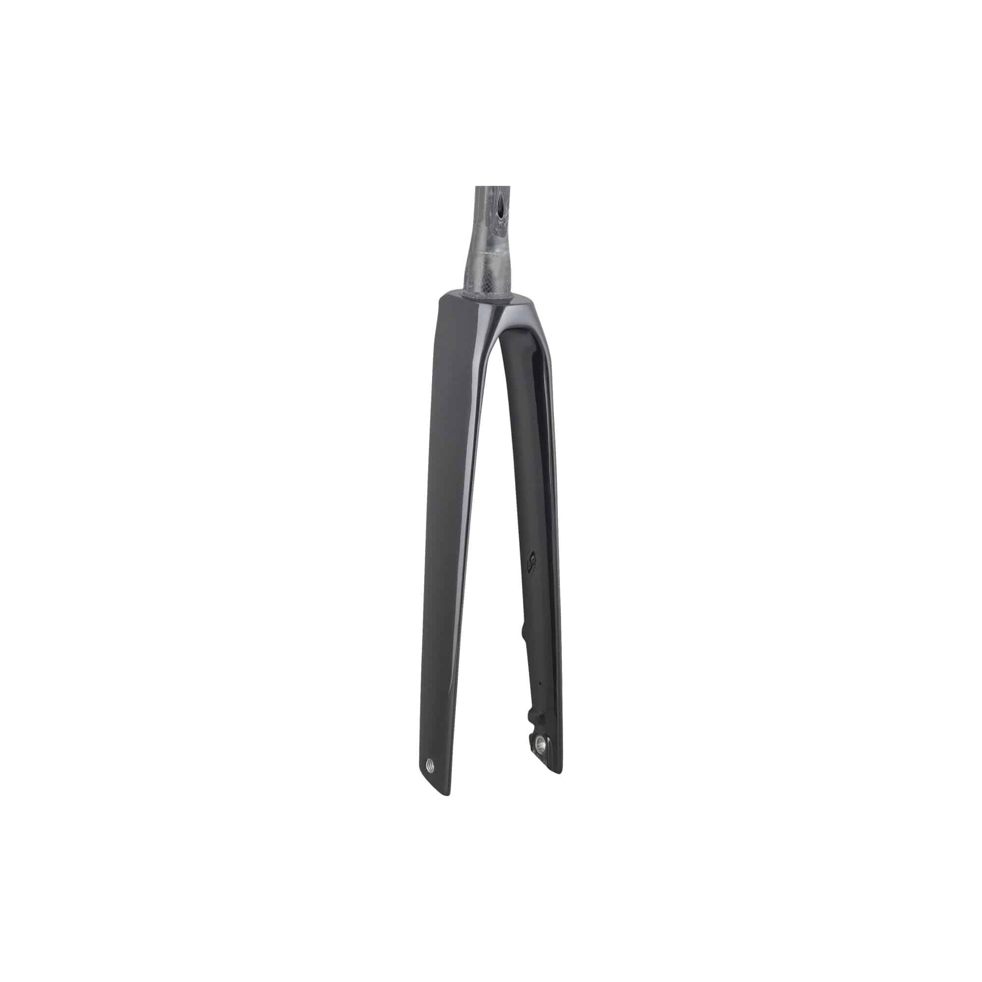 Trek Madone SL6 road bike forks with steering components, lightweight carbon construction for precise control and handling.