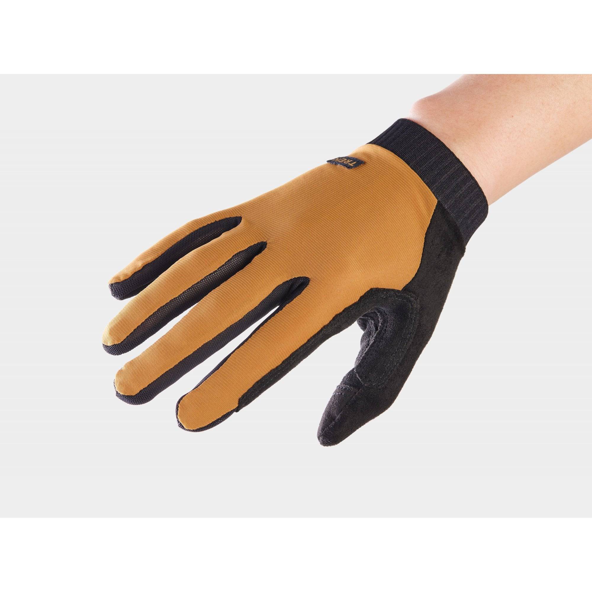 Trek Evoke unisex mountain bike gloves with touchscreen fingertips and breathable fabric, designed for cycling comfort.