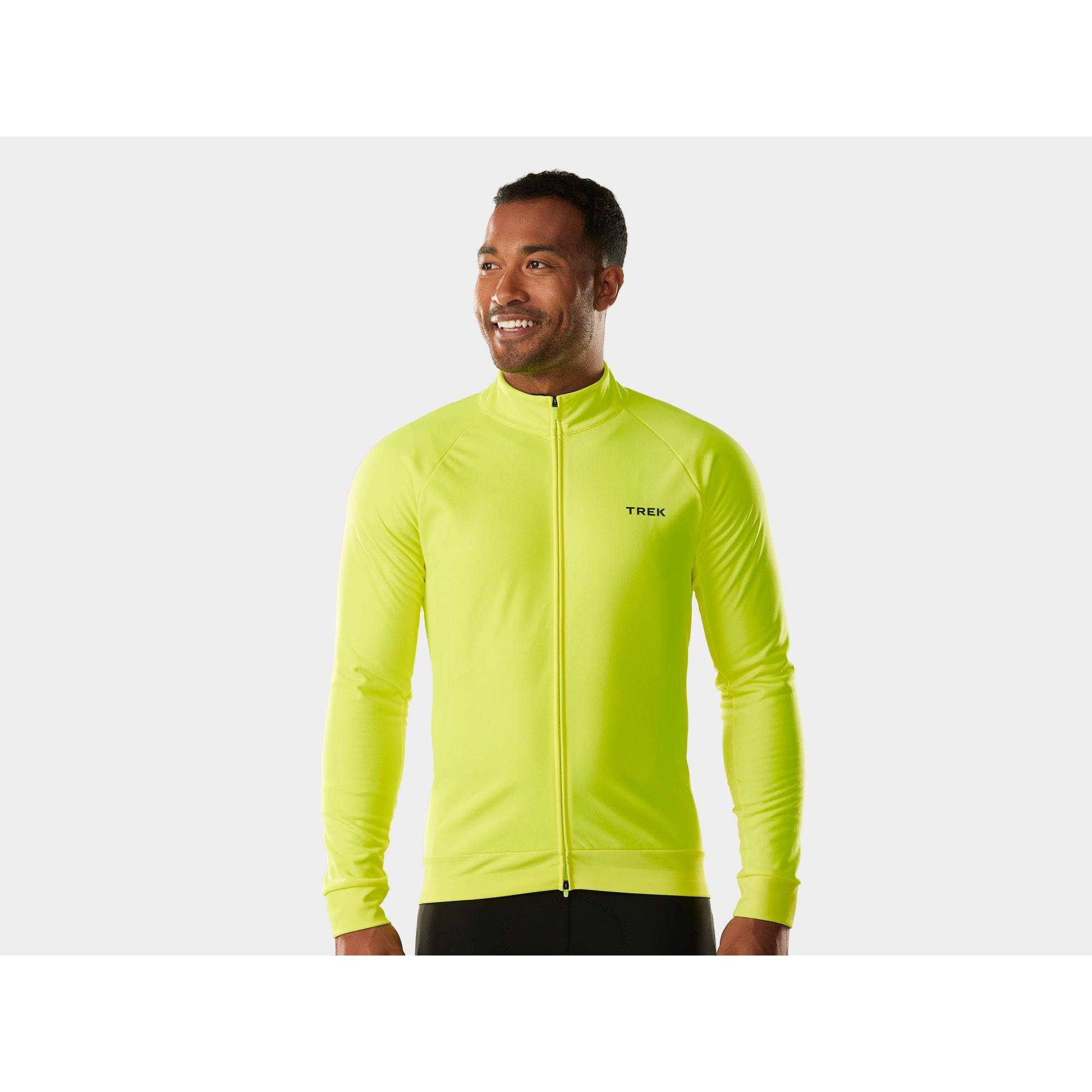 Trek Circuit softshell cycling jacket with windproof, waterproof fabric and fleece lining, designed for outdoor cycling comfort.
