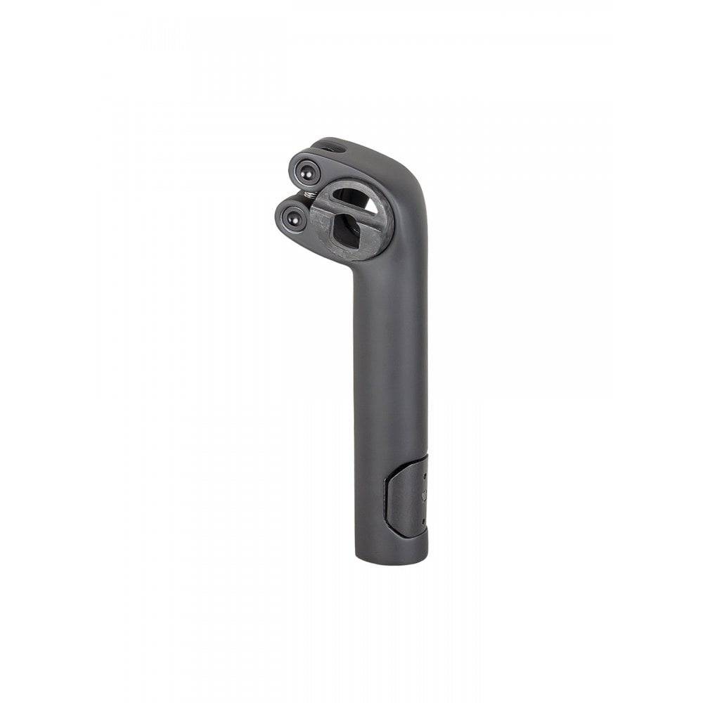 Trek Domane+ HP matte black adjustable bike seatpost, lightweight components for road cycling, showing the sleek, modern design.