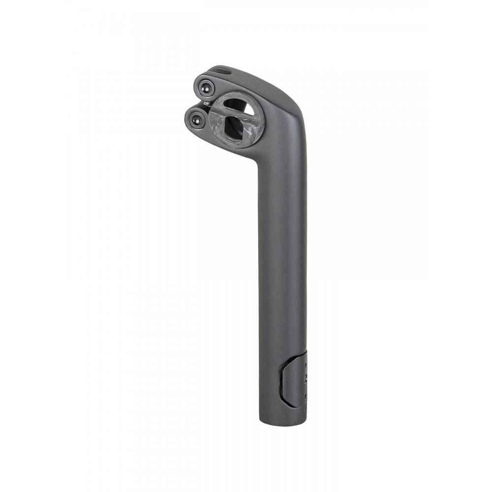 Trek Domane+ HP matte black adjustable bike seatpost for road cycling components, showing the sleek, lightweight design.