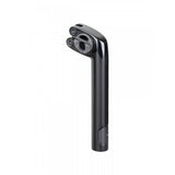 Trek Domane+ HP matte black adjustable bike seatpost, lightweight component for road bikes, showing the sleek, secure clamp mechanism.