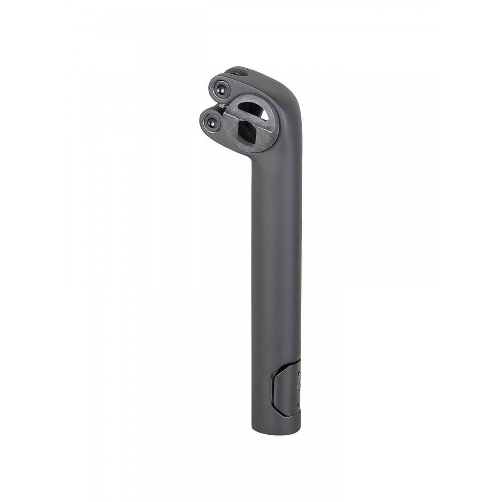 Trek Domane+ HP matte black adjustable bike seatpost, lightweight components for road and endurance cycling.