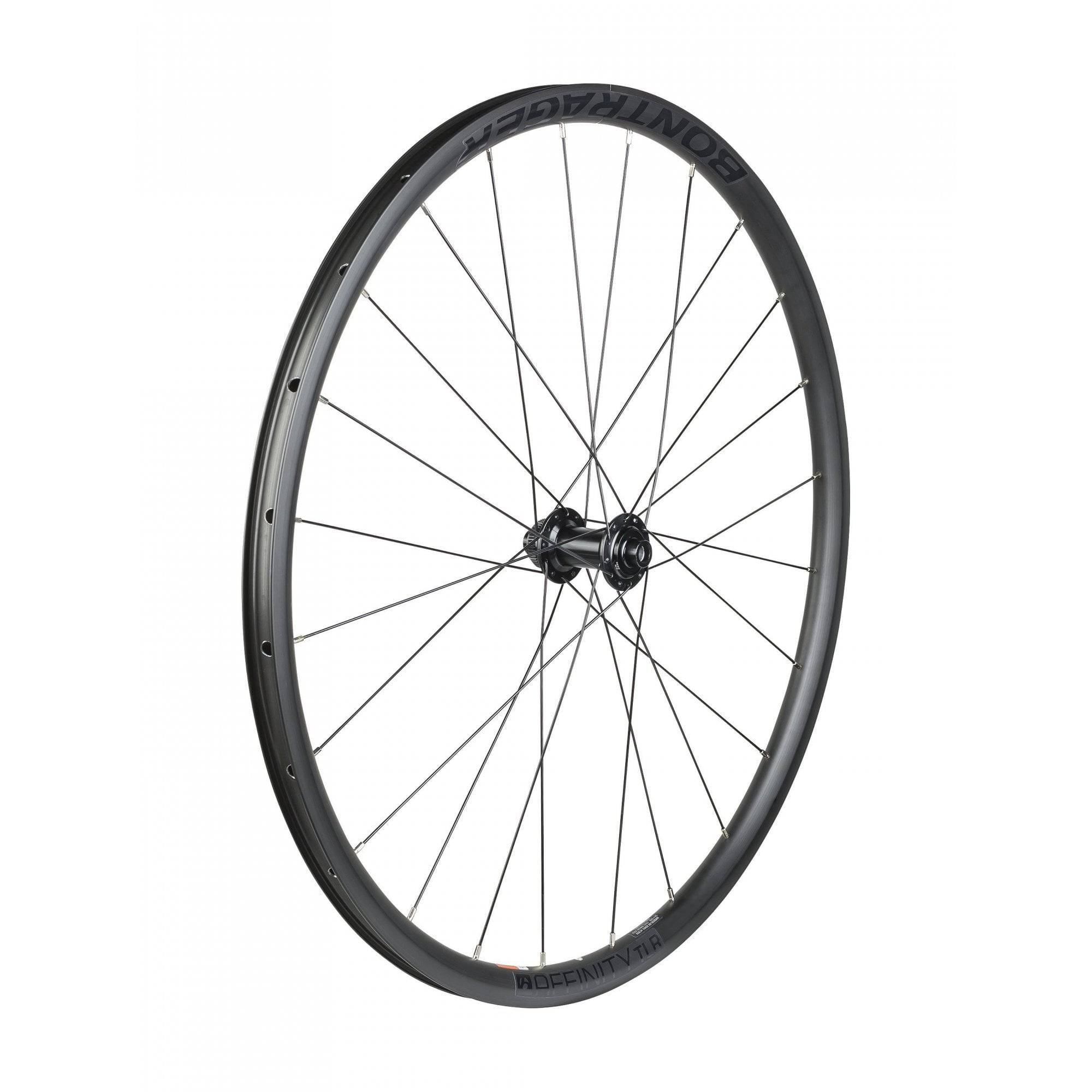 Bontrager Affinity TLR Centerlock disc road wheel with 24 spokes, 700C tubeless-ready rim, mounted with tire and disc brake rotor