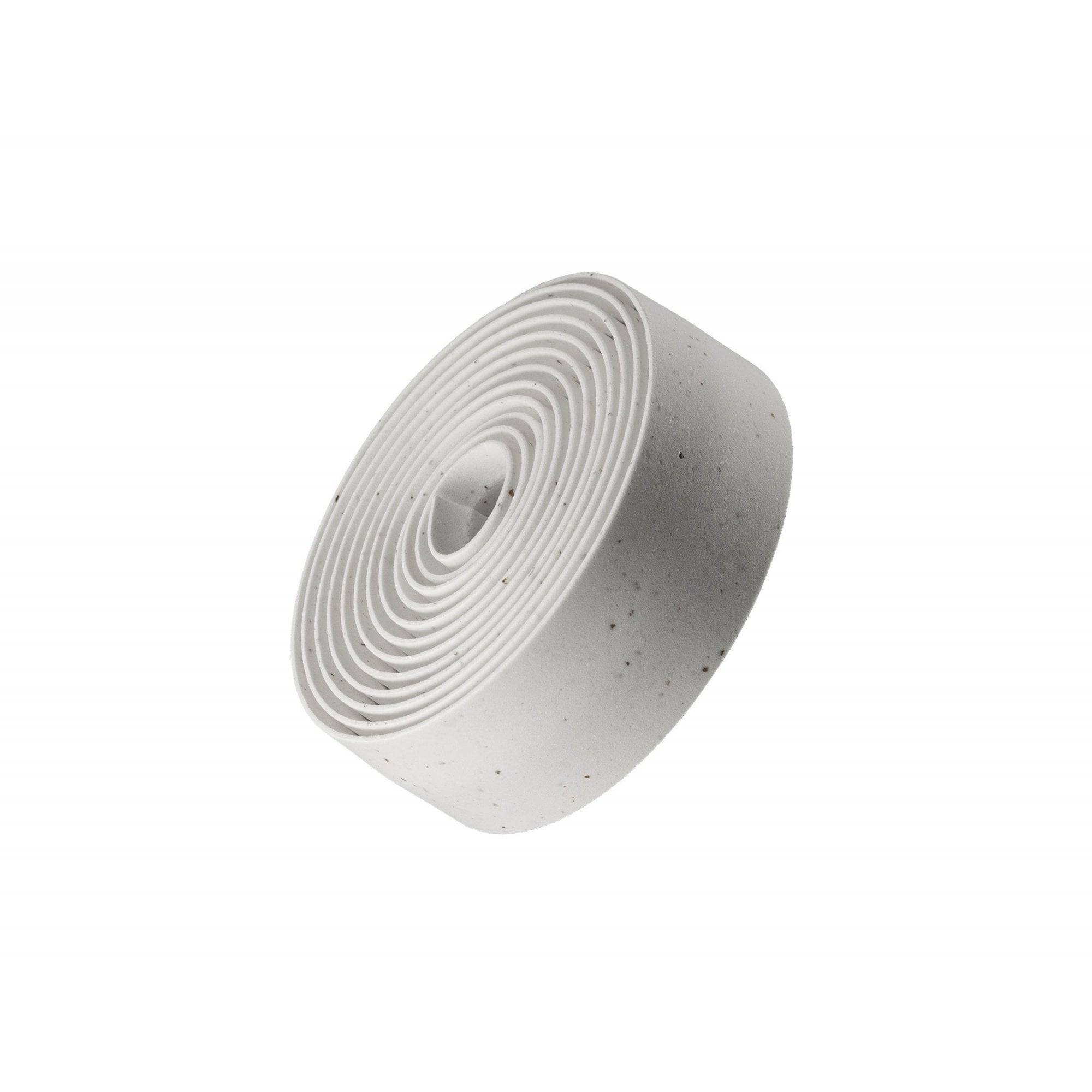 Bontrager Double Gel Cork Handlebar Tape set with reflective end plugs for bike handlebars, providing comfort and visibility.