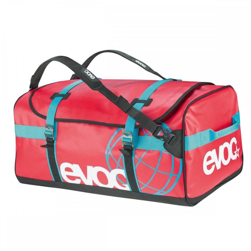 EVOC waterproof duffle bag, rugged 100L travel and gear bag with sturdy handles and waterproof material for outdoor adventures.