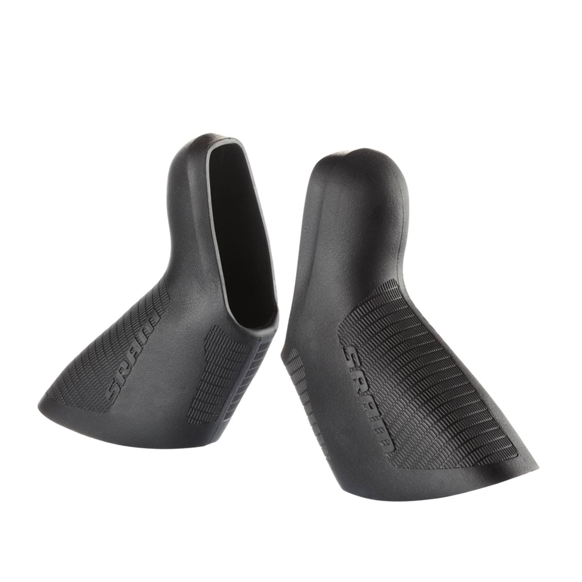 Black SRAM Apex 12-speed mechanical shifter hood cover set, pair of SD and DB components for bike gearing.