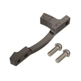 SRAM post bracket with stainless mounting bolts for 160mm and 180mm rotors, bicycle component, metal construction.