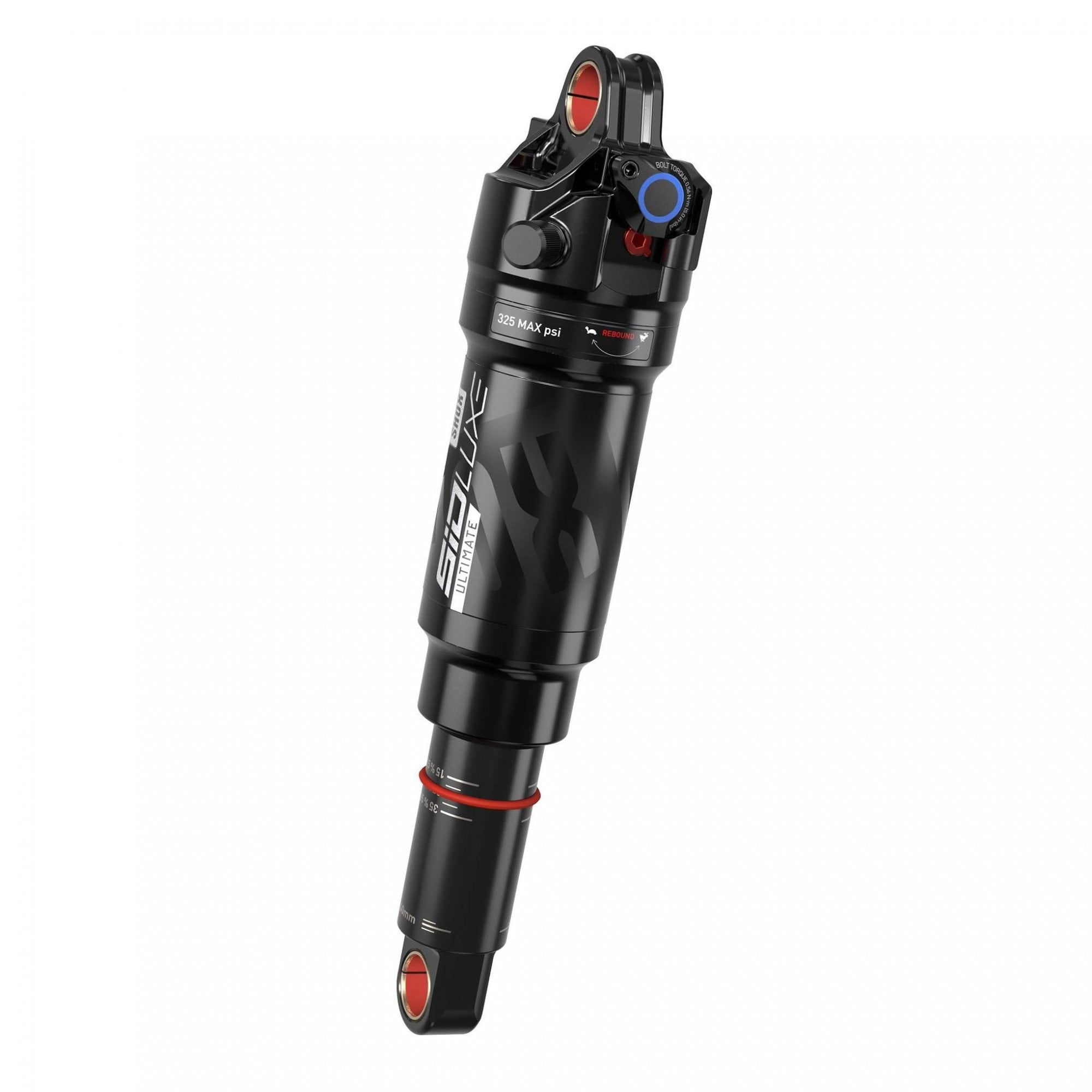 RockShox Sidluxe Ultimate rear shock with 3-position remote, designed for mountain bike suspension components, in a close-up view.
