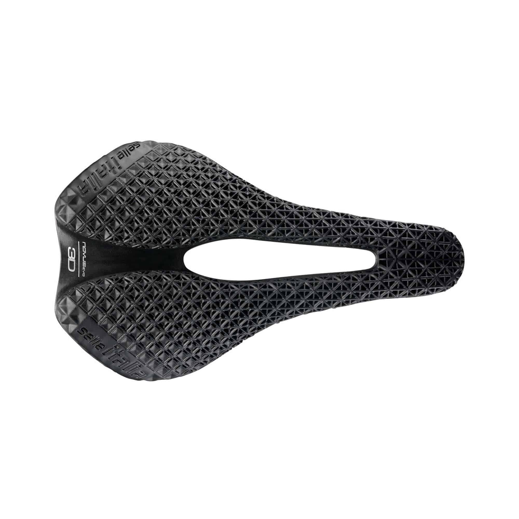 Black Selle Italia Novus Boost Evo 3D TI316 Superflow road bike saddle with ergonomic design and lightweight construction.