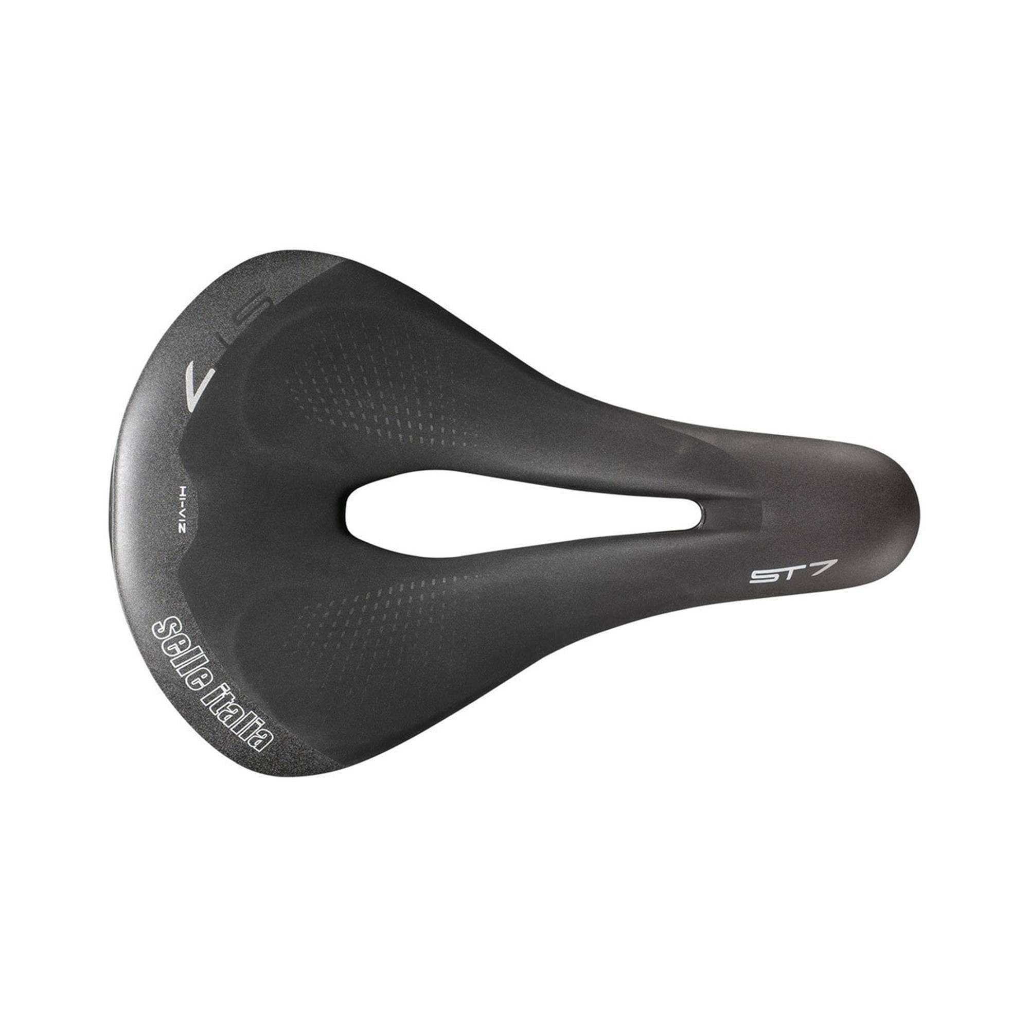 Selle Italia ST7 Superflow commuter saddle in black with Hi-Viz reflective inserts, designed for comfortable city biking.