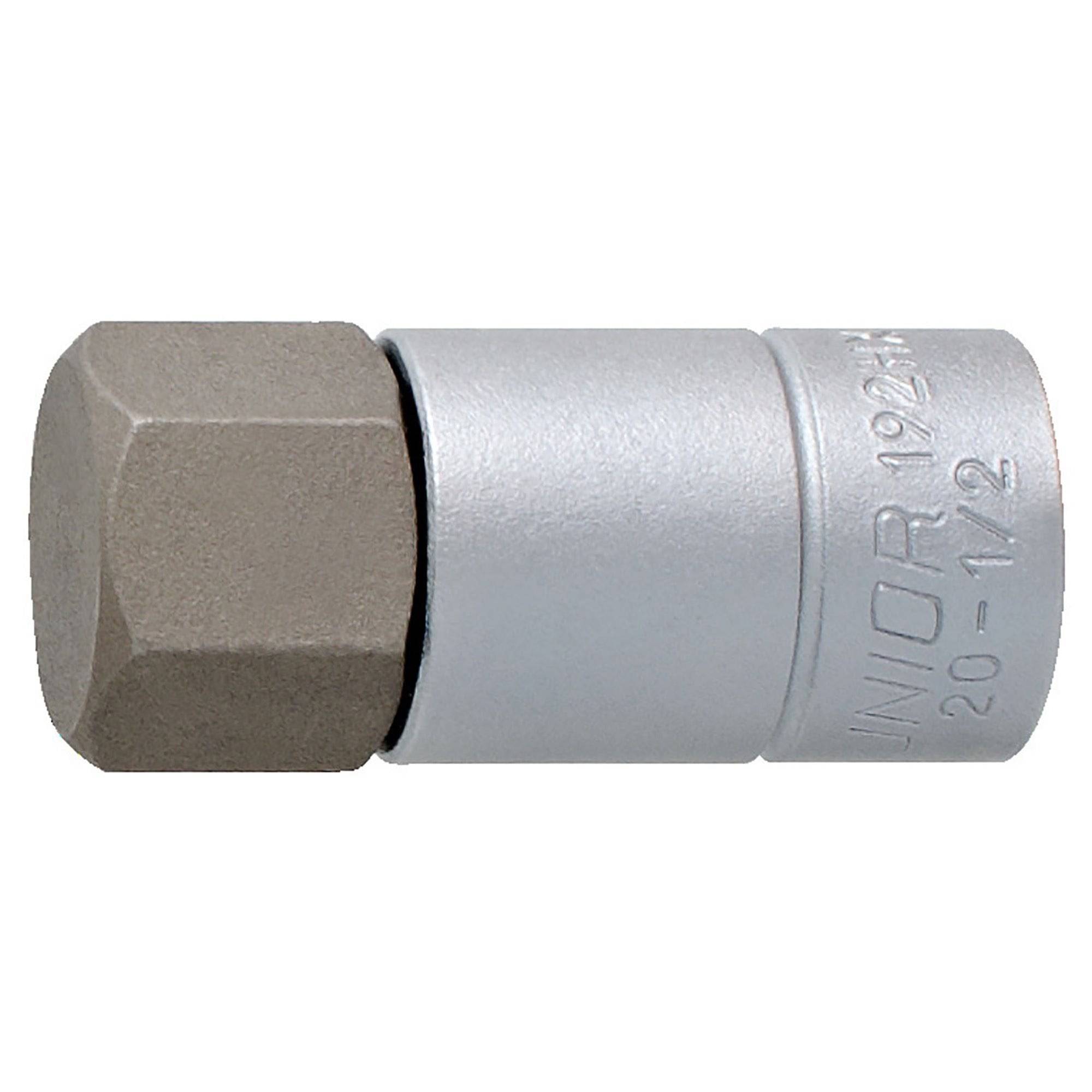 UNIOR 1/2" drive hexagonal screwdriver socket for workshop use, suitable for DIN 7422 standards, made of durable metal.