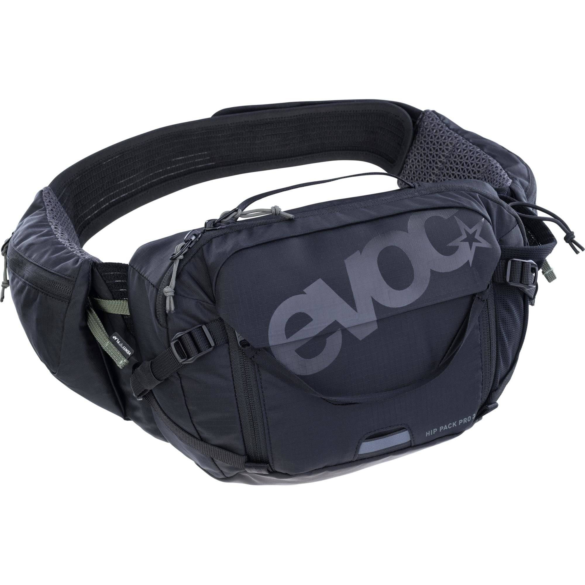 EVOC Hip Pack Pro hydration bag with 3L capacity and 1.5L bladder, designed for outdoor accessories and active use.