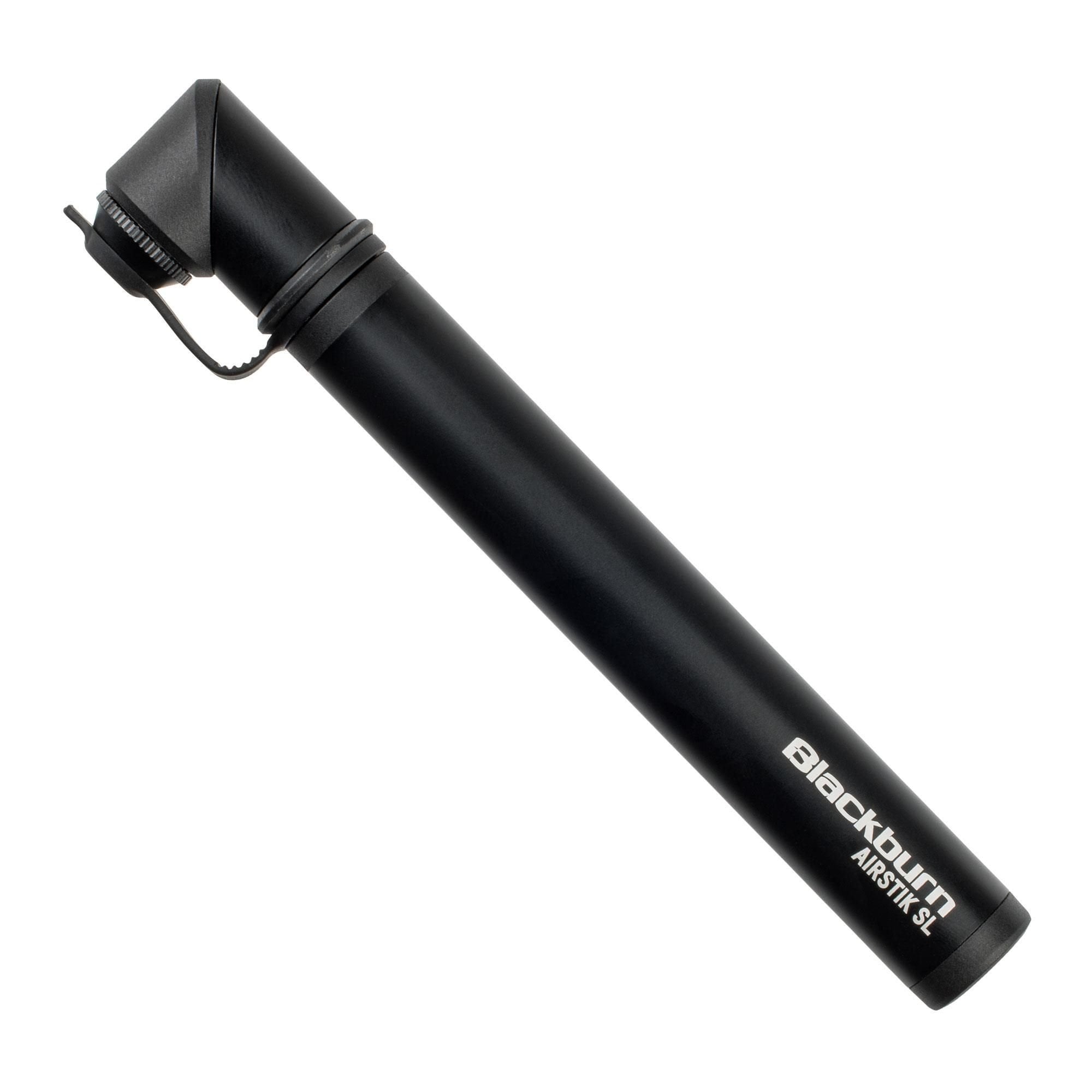 Blackburn Airstik SL mini bike pump with Presta valve adapter, compact and lightweight cycling accessory for inflating bike tires.
