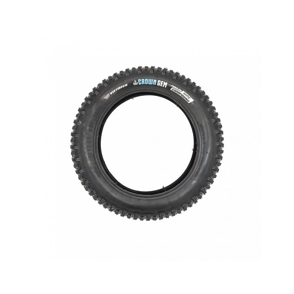 Black Vee Crown Gem pneumatic 12-inch replacement tyre for Kids Ride Shotgun Dirt Hero bike, designed for kids' ride-on vehicles.