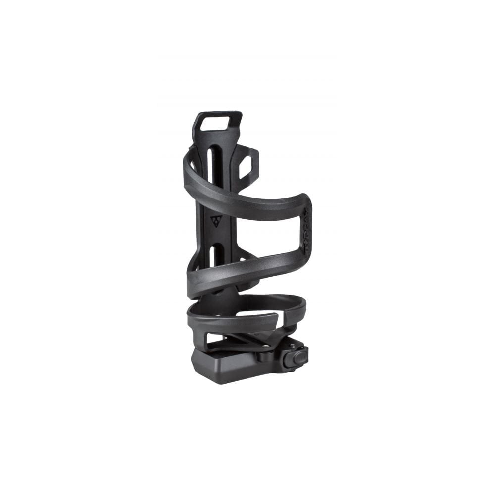 Topeak Dualside Cage Pro with Toolbox N11 black bike bottle cage and reversible accessory, includes integrated tool kit for cycling.