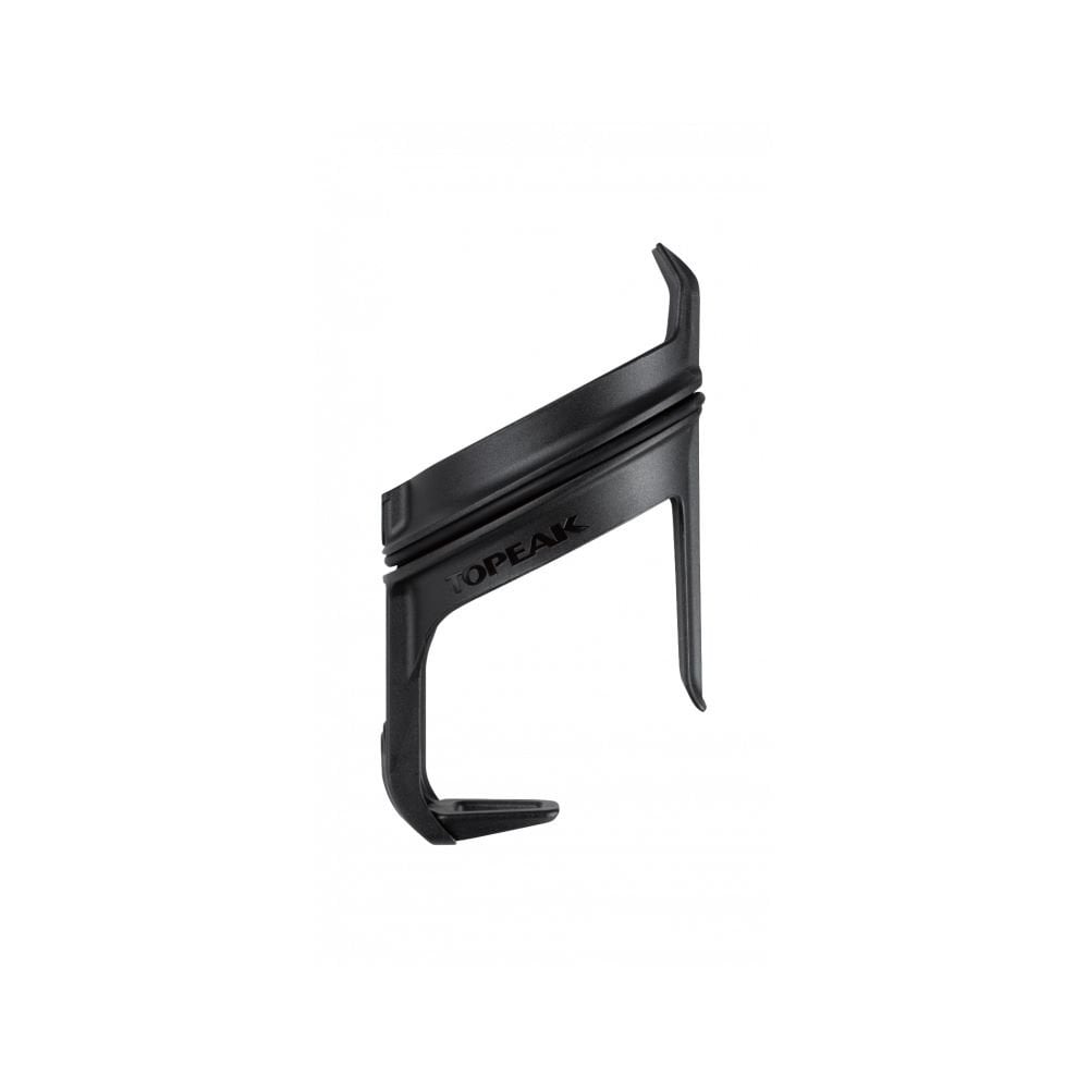 Topeak Tri Cage 2 black bike water bottle cage attached to saddle carrier, lightweight and durable cycling accessory.