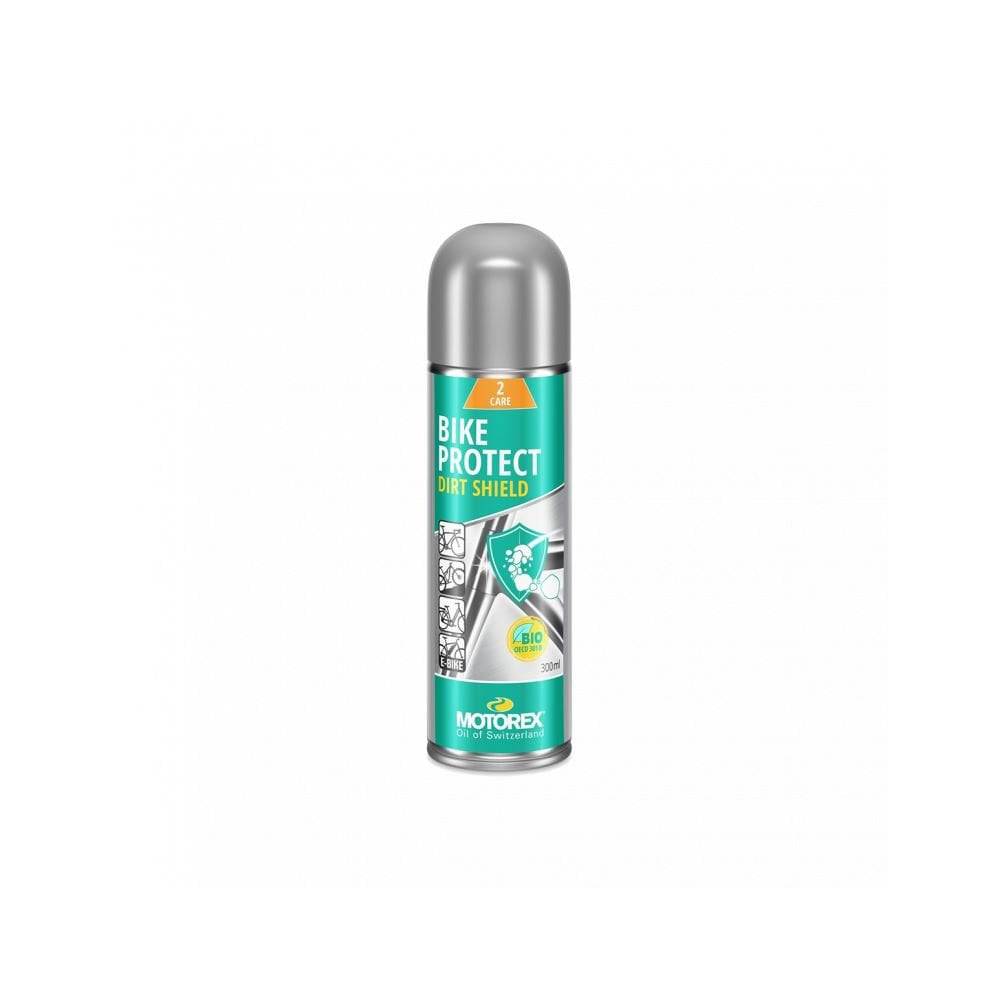 Motorex Bike Protect Bio Spray 300ml in a workshop setting, used for anti-corrosion bike care and protection.