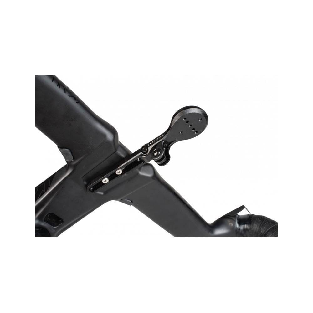 Topeak UTF Multi-Mount Pro black accessory for integrated bike bars, adjustable GPS and light mount on a bicycle handlebar.