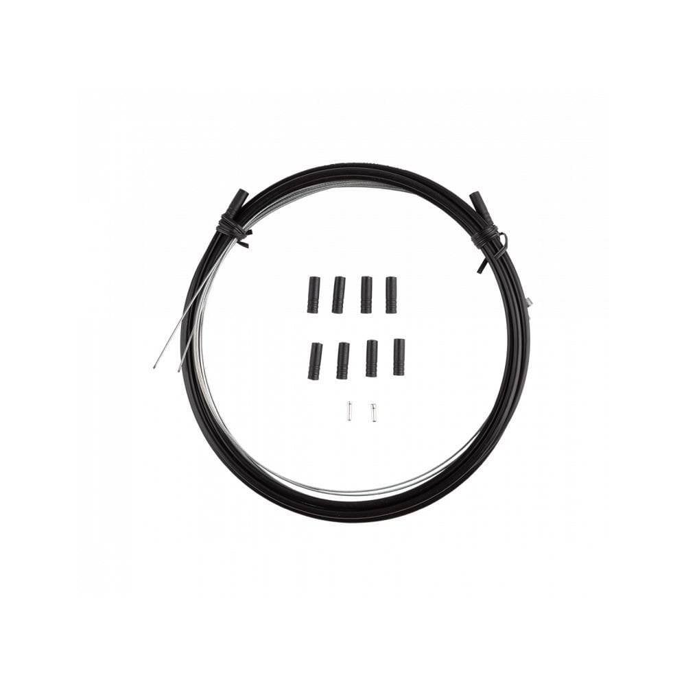 Jagwire Basics universal shift kit for road and mountain bikes in black, containing cables and components for gear shifting.