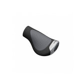 Ergon GP1 Evo single twistshift grips in black and grey with aluminium clamp for Nexus Rohloff bikes, close-up view.