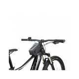 Topeak Bento Pack black top tube bike bag with phone case and organizer, mounted on a bicycle frame for accessories storage.