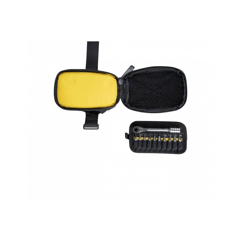Topeak Elementa Gearbag Pro black waterproof bike seat bag with compact design and built-in tool storage for cycling accessories.