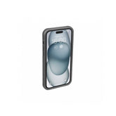Topeak iPhone 15 Plus Ridecase in black with flip stand and charging support, protective phone accessory with rugged design