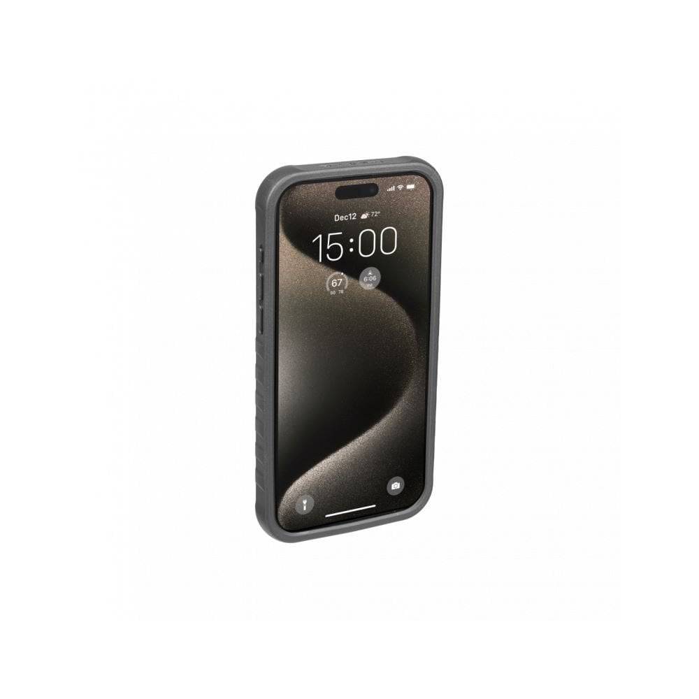 Topeak RideCase black protective bike mount case for iPhone 15 Pro Max, featuring secure grip and durable design.