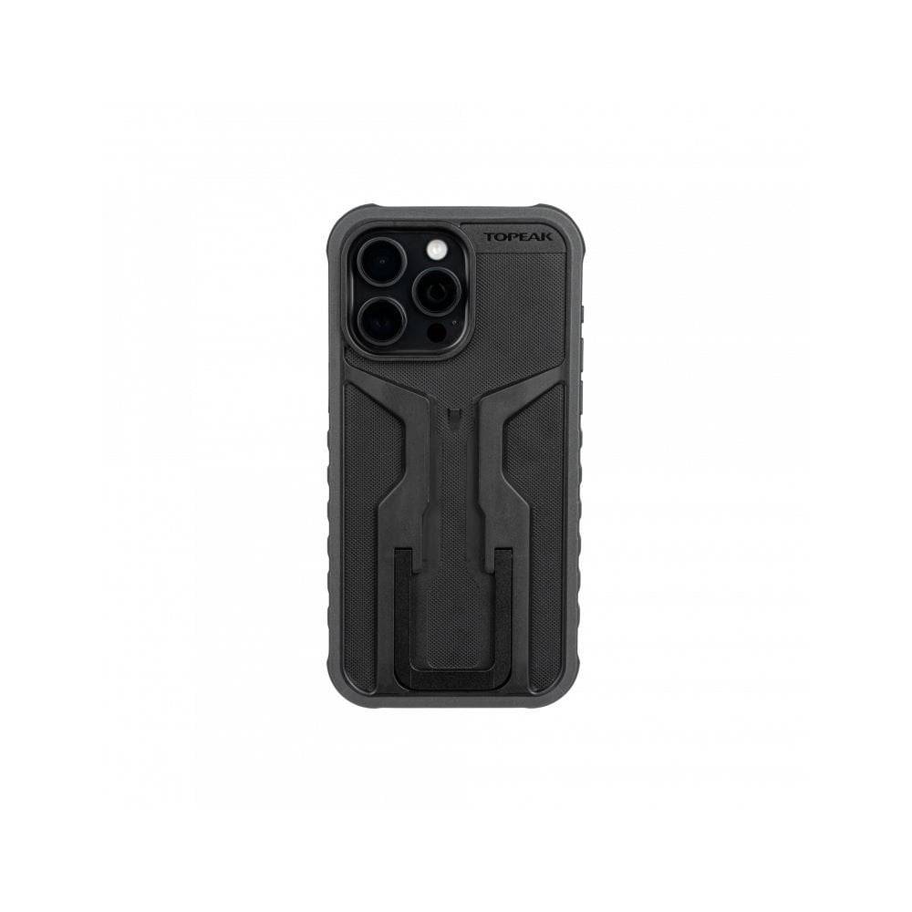 Topeak RideCase Black protective bike mount case for iPhone 15 Pro Max, featuring durable exterior and secure mounting system.
