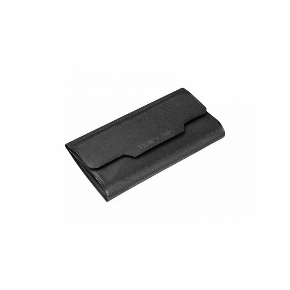Topeak Waterproof Phone Drywallet in black, showing a sleek, compact wallet with phone and essentials inside, designed for outdoor use.