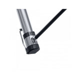Crankbrothers Klic Mini Floor Pump in silver and black with magnetic hose, portable bike pump accessory for inflating tires.