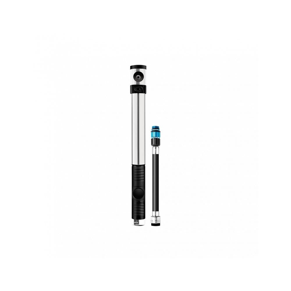 Crankbrothers Klic HP bike pump in silver and black with magnetic hose, high-pressure inflator for bike tires.
