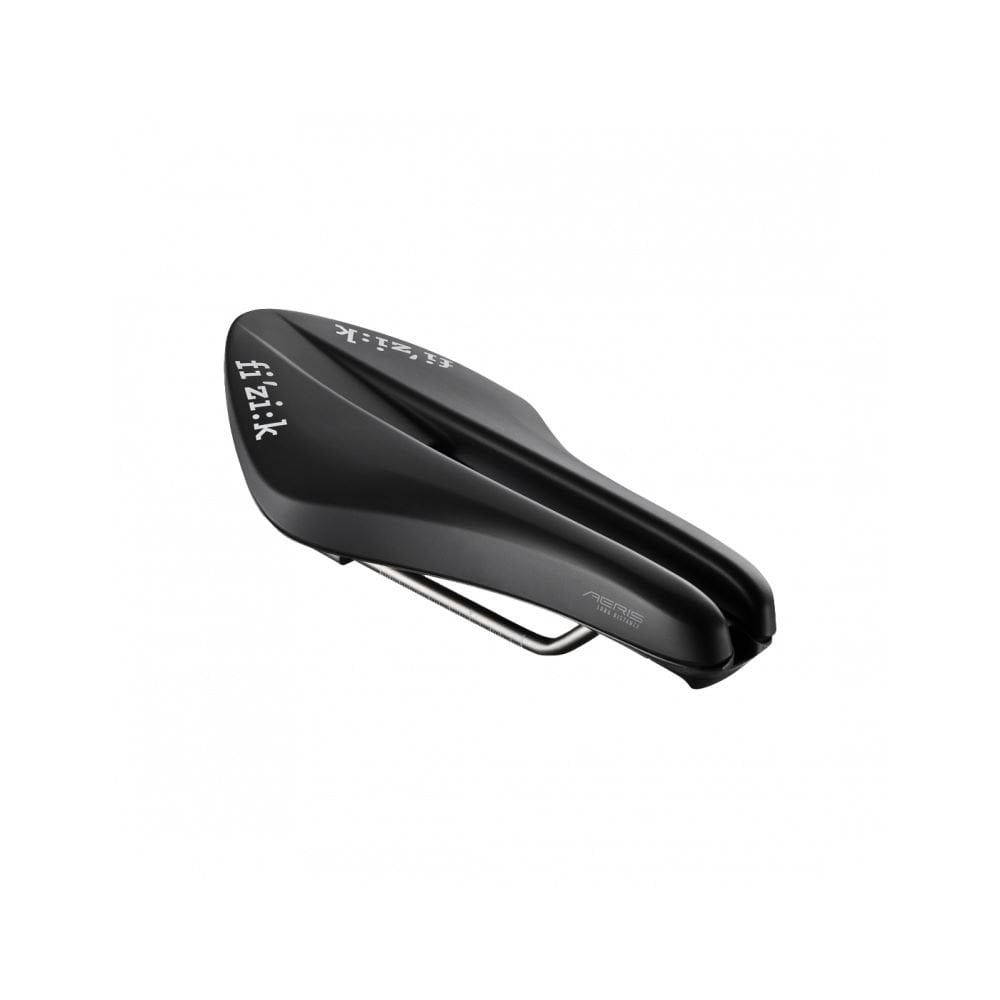 Fizik Transiro Aeris R3 Long Distance Triathlon Saddle in black with split-nose design, designed for comfort and performance