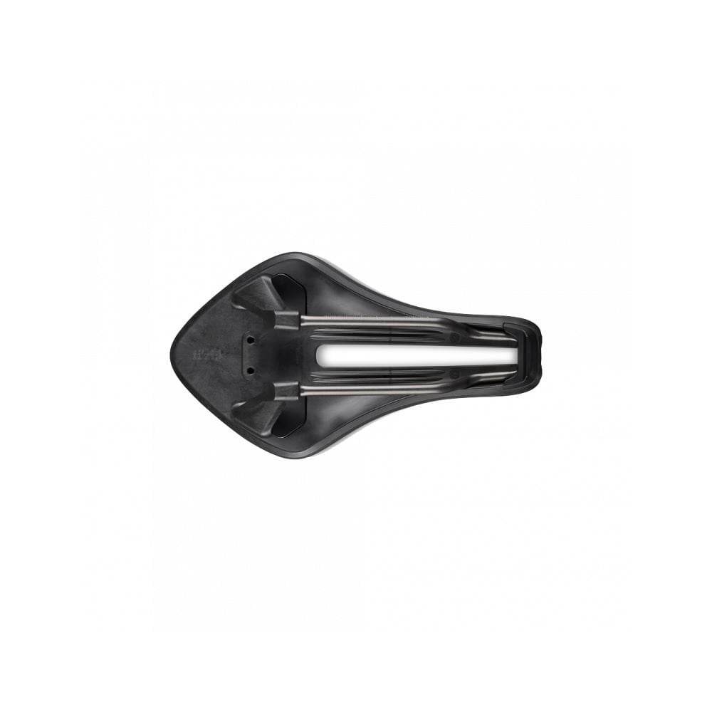 Fizik Transiro Aeris R3 long-distance triathlon saddle with split-nose design in black, designed for comfort and aerodynamics.