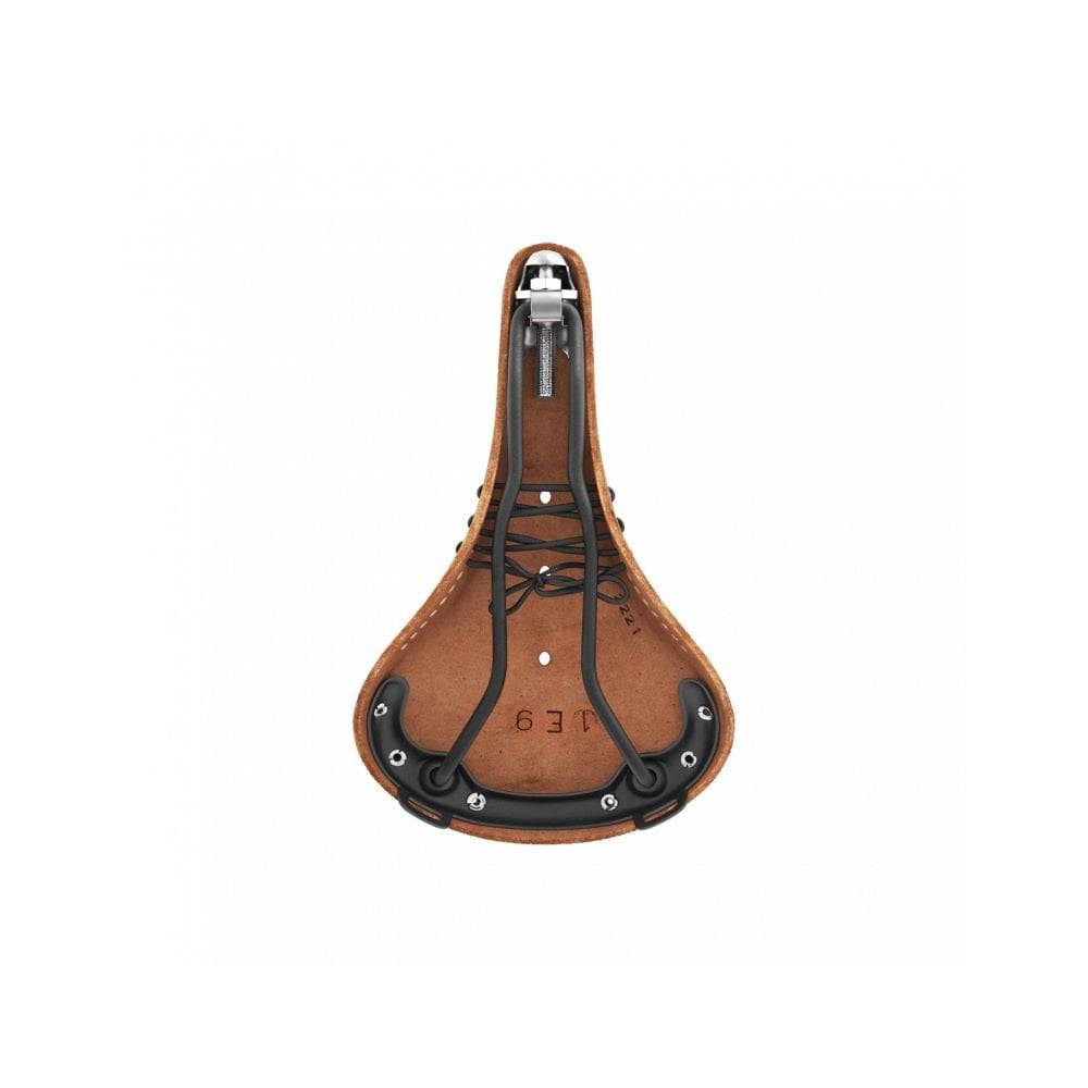 Brooks B17 Softened Tan Leather bike saddle with black steel rails, durable and comfortable for cycling components.