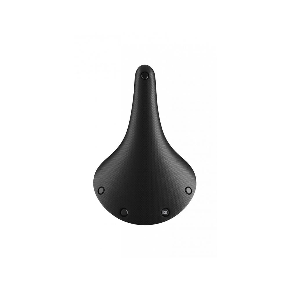 Brooks C19 Cambium all-weather bike saddle in black with steel rails, 184mm length, suitable for cycling components.