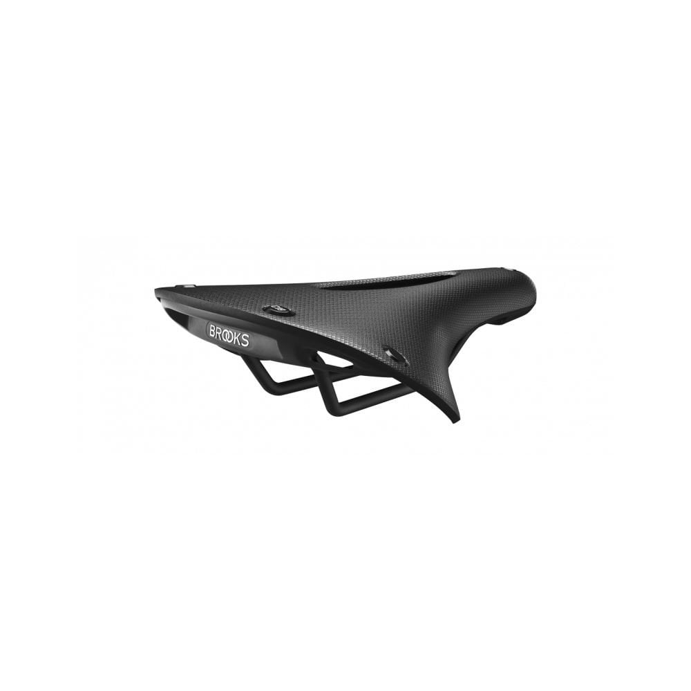 Brooks C19 Cambium carved all-weather bike saddle in black with steel rails, 184mm wide, designed for comfortable cycling.