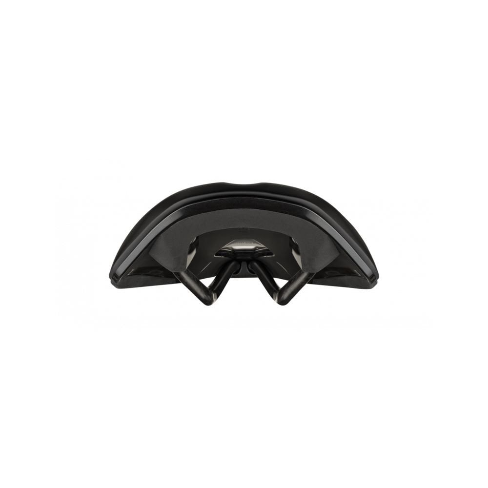 Fizik Tempo Argo R1 endurance road bike saddle with Wingflex design, featuring sleek black construction and streamlined shape.