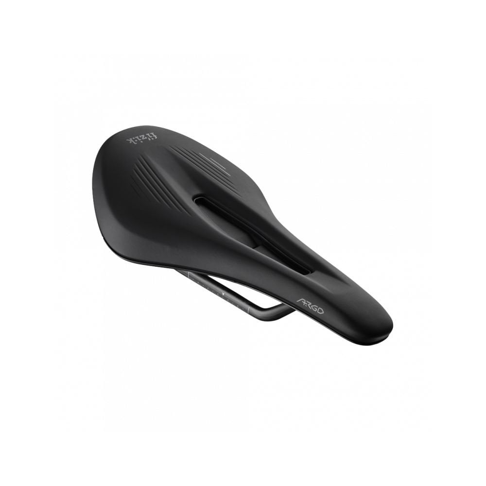 Fizik Vento Argo X1 off-road racing saddle with ergonomic cut-out and mud flap, designed for mountain biking components.