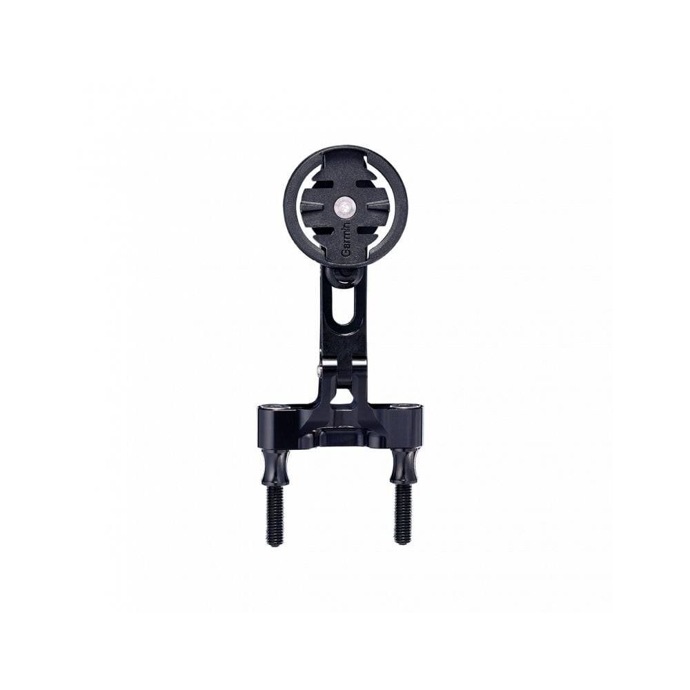 Cane Creek black computer mount for Garmin and Wahoo cycling devices on a bicycle handlebar, showcasing durable mounting components.